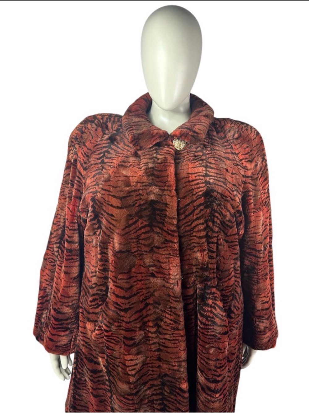 Rust Dyed Bark Sheared MINK 7/8 Swing Coat, Plus Size 5XL, 58” Bust, Vintage